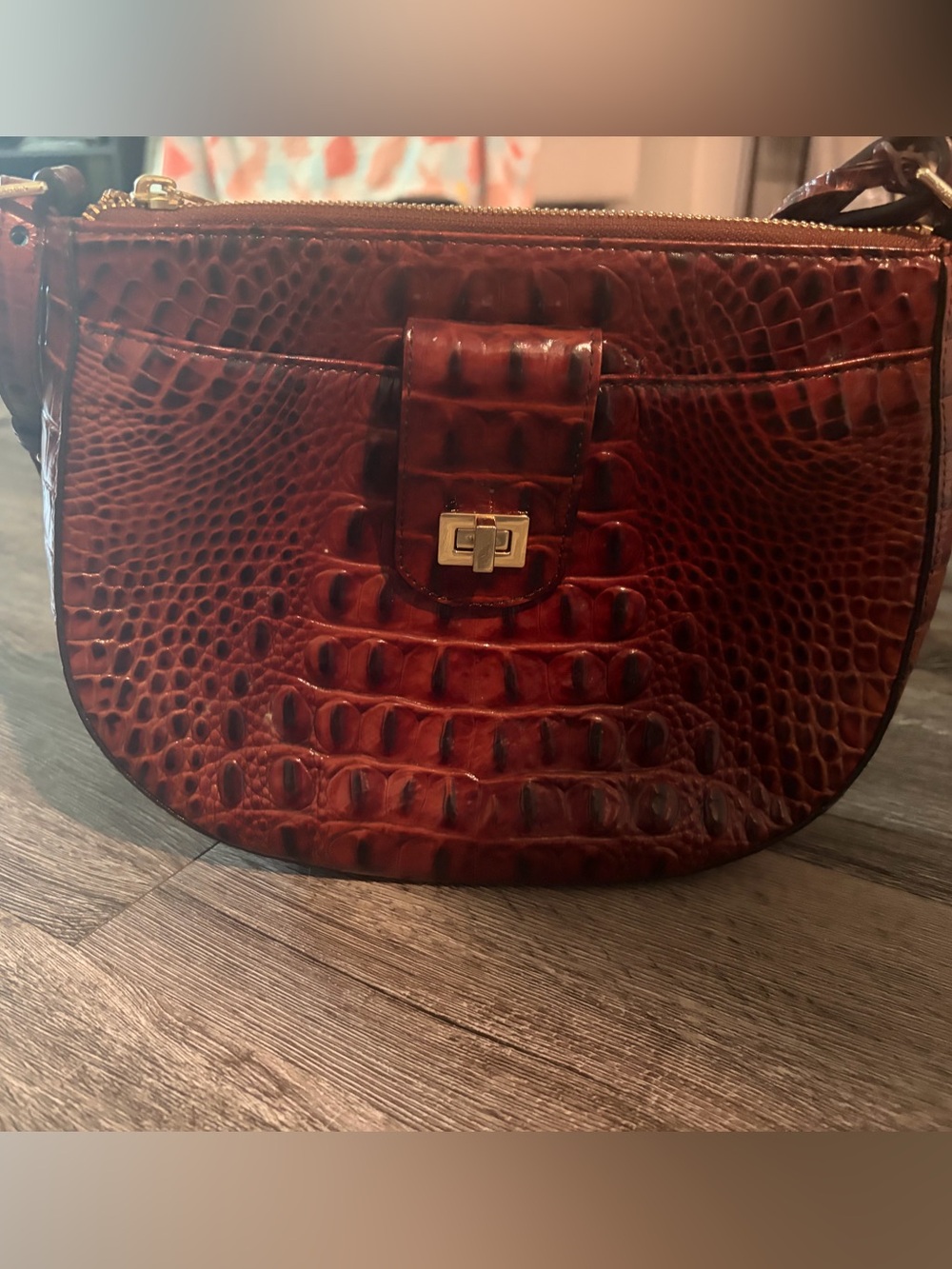 Brahmin Chestnut Croc-Embossed Leather Crossbody